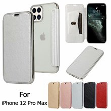 适用iphone14/13ProMax荔枝纹翻盖皮套电镀透明壳7/8手机壳保护套