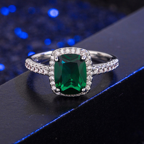 European and American classic retro ring female Amazon square diamond zircon ring simple women's square multi-color ring