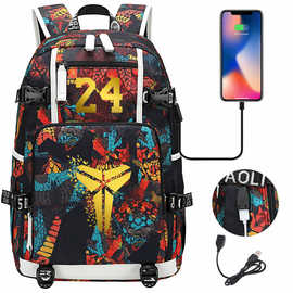 篮球球星科比合集USB大容量青少年学生书包男女休闲旅行双肩背包
