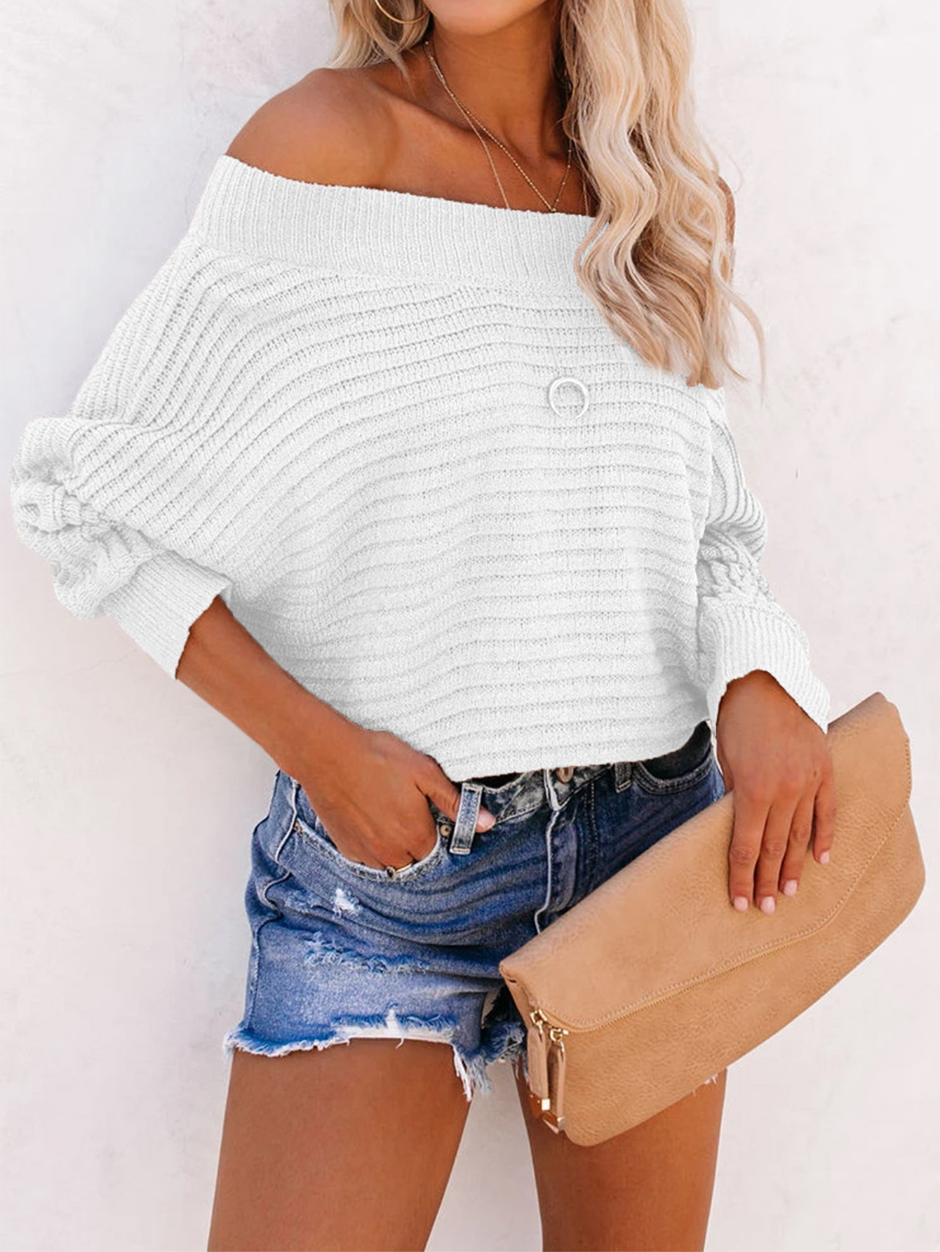 pit striped bat sleeve off-shoulder sweater nihaostyles clothing wholesale NSMMY83349