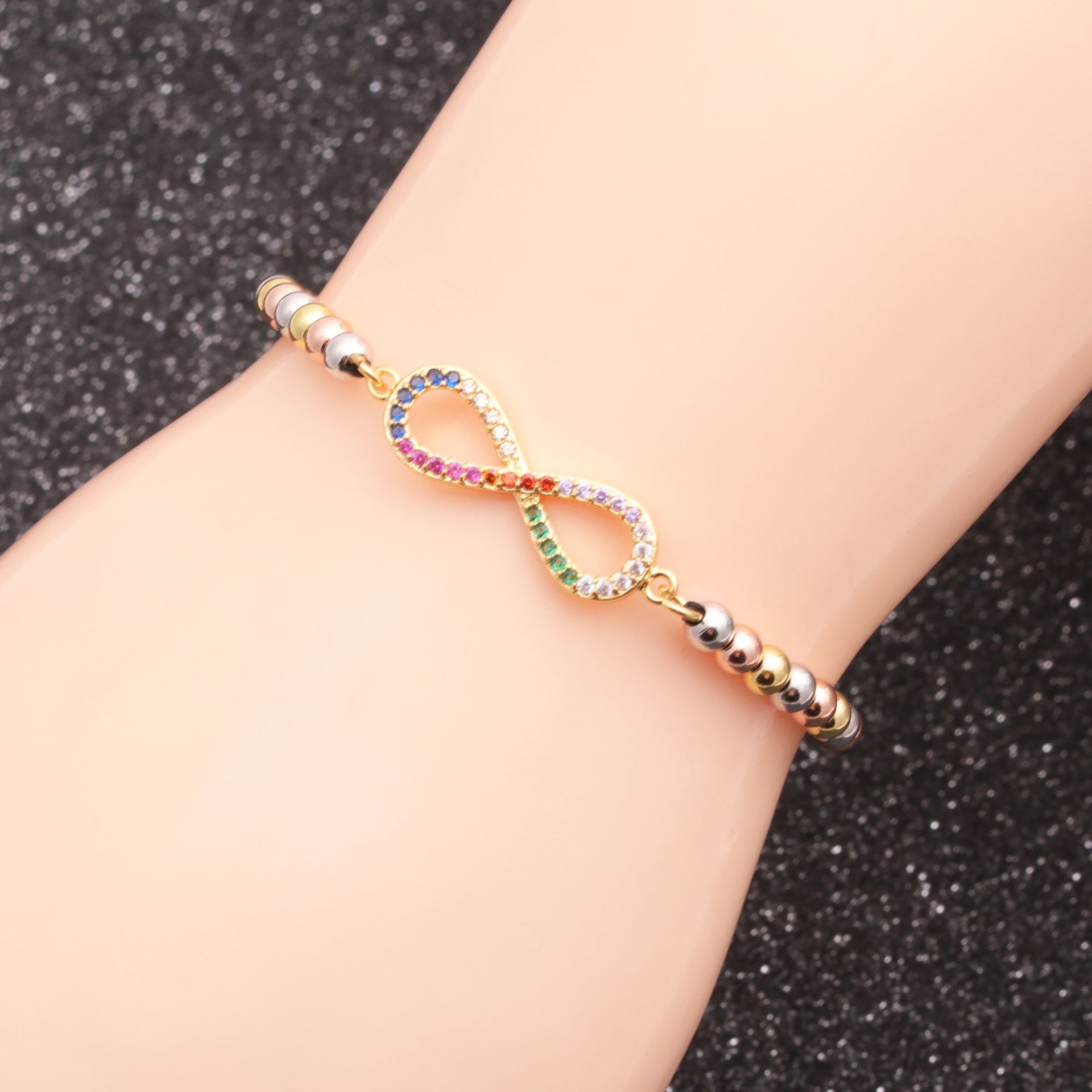 Copper Beads Mixed Color Chain Cross Love Demon Eye Adjustable Bracelet Wholesale Nihaojewelry display picture 2