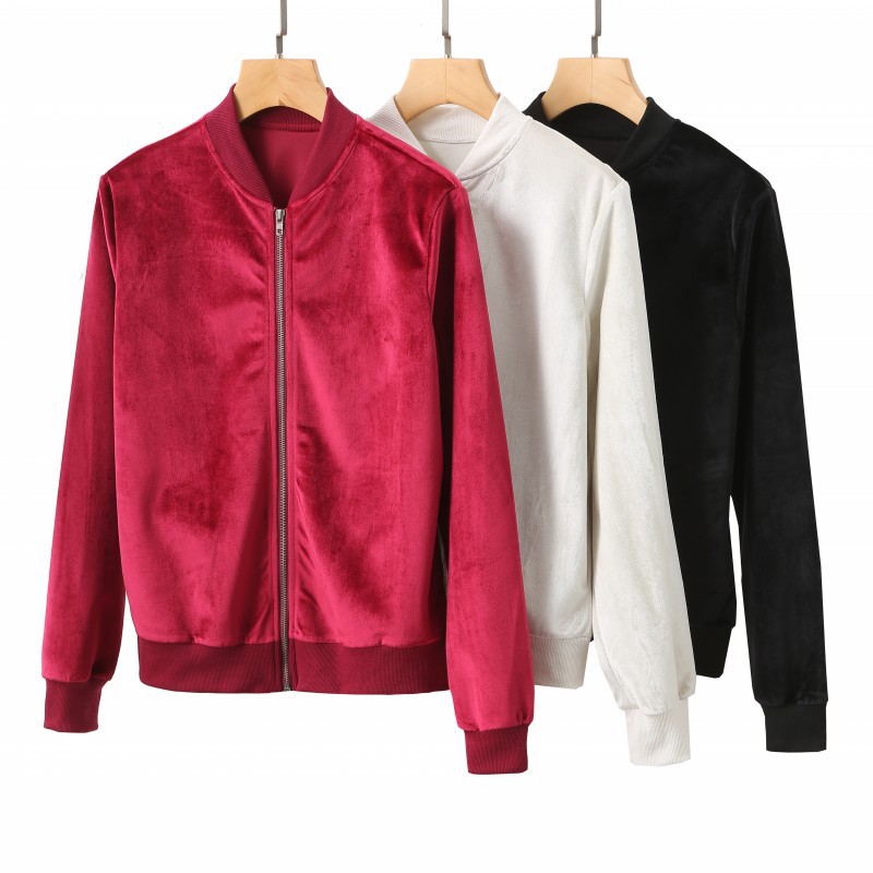 2020工厂现货批发跨境大码女式夹克休闲多色丝绒棒球服外套|ru