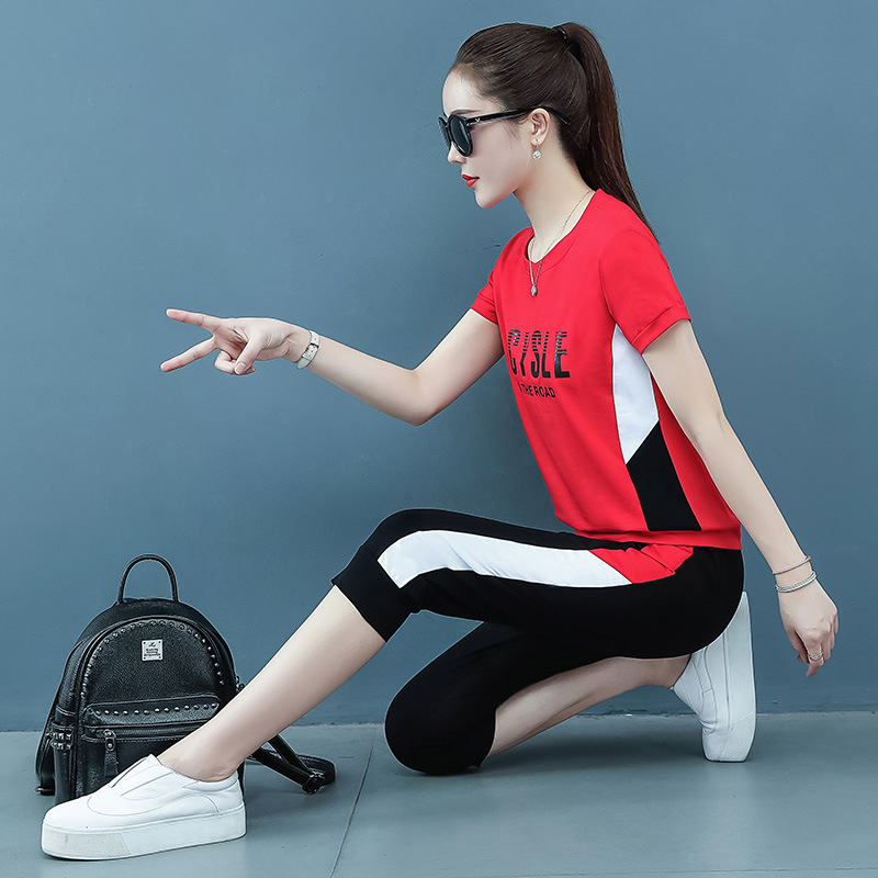 Korean Edition summer Two piece set 2020 new pattern Western style square dance Self cultivation leisure time Short sleeved fashion suit Trend