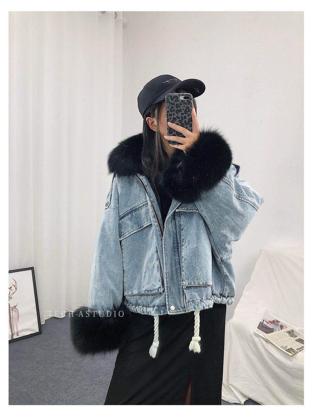 Abbigliamento da donna Spot abbigliamento invernale nuovo stile giacca di jeans con collo di pelliccia giacca di jeans larga in velluto per le donne_voghion.com