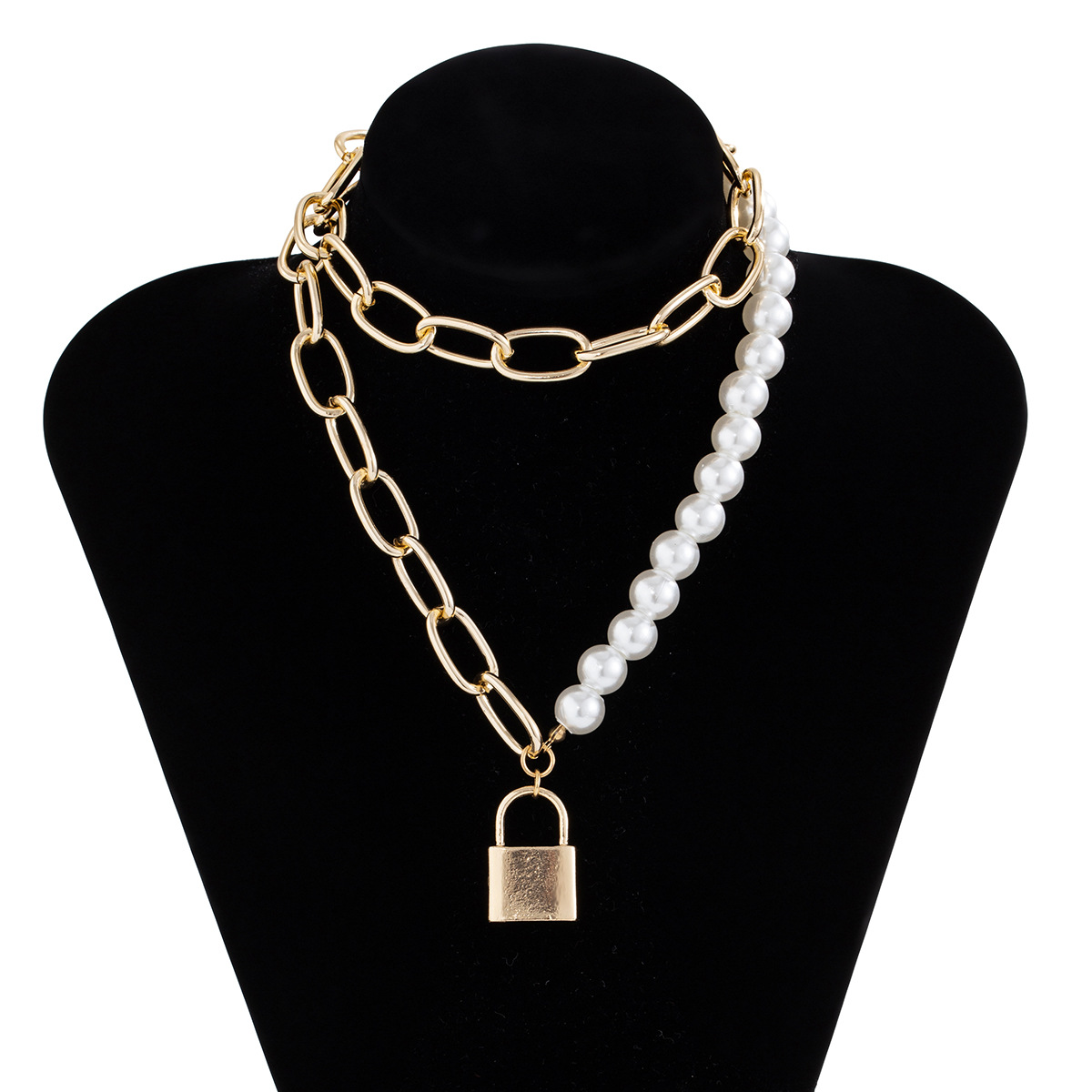 Fashion Alloy Pearl Retro Lock Pendant Necklace display picture 12