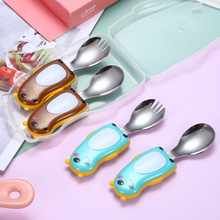 批發304不銹鋼兒童卡通叉子勺子 創意嬰幼兒便攜餐具套裝輔食工具