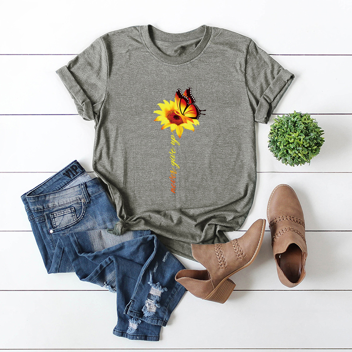 casual sunflower butterfly short-sleeved T-shirt NSSN1767