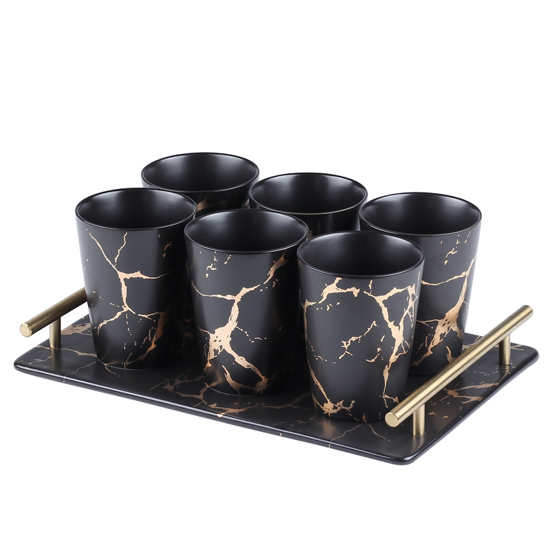 Estilo nórdico de oro marbling Taza de cerámica creativa conjunto de agua Luz de lujo taza de beber traje taza de hogar con bandeja