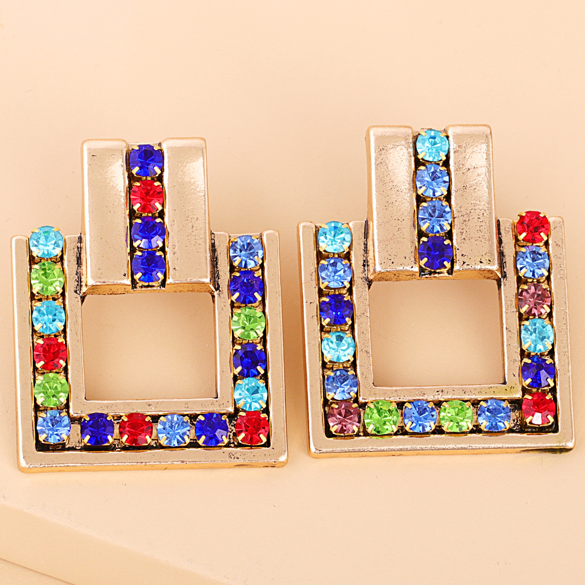 Exaggerated  Square Alloy Diamond-studded Glass Earrings display picture 17