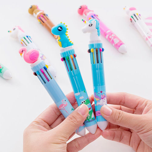 Learning stationery gift cartoon learning ballpoint pen small gift plastic ten-color ballpoint pen for kindergarten