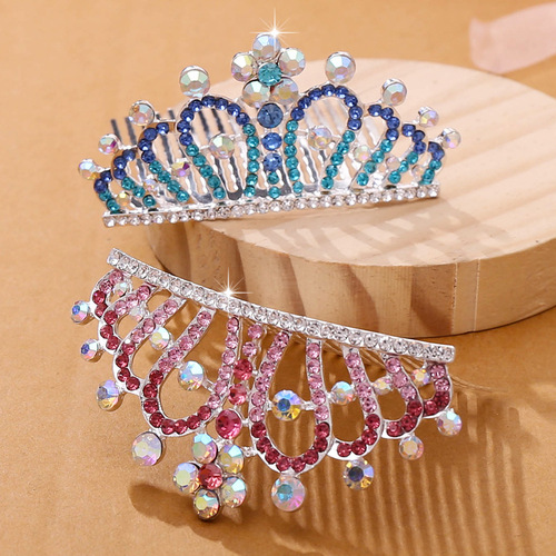 2pcs children baby bling crown headdress baby girl birthday party model show crown princess princess stage hair combs accessories for girls