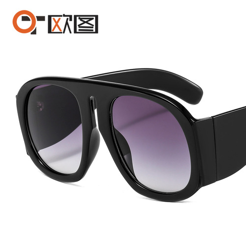 Foreign trade cross-border ins large frame sunglasses for women European and American fashion street photography round catwalk personality contrasting sunglasses T1770