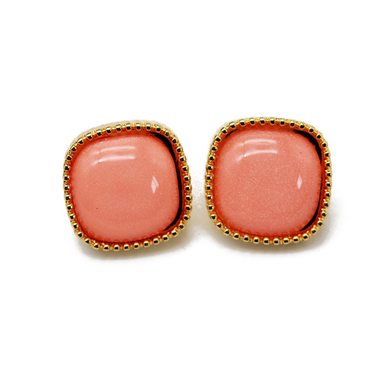 Square Sweet Orange Pink 925 Silver Pin Earrings Summer New Orange Pink Earrings Wholesale Nihaojewelry display picture 6