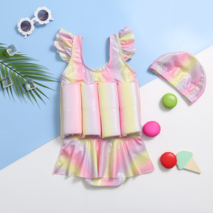 Children's Buoyancy Swimsuit Siomatic Rainbow Color Girls Baby Kids Cute Sweet 2020 New Western Style Swimsuit