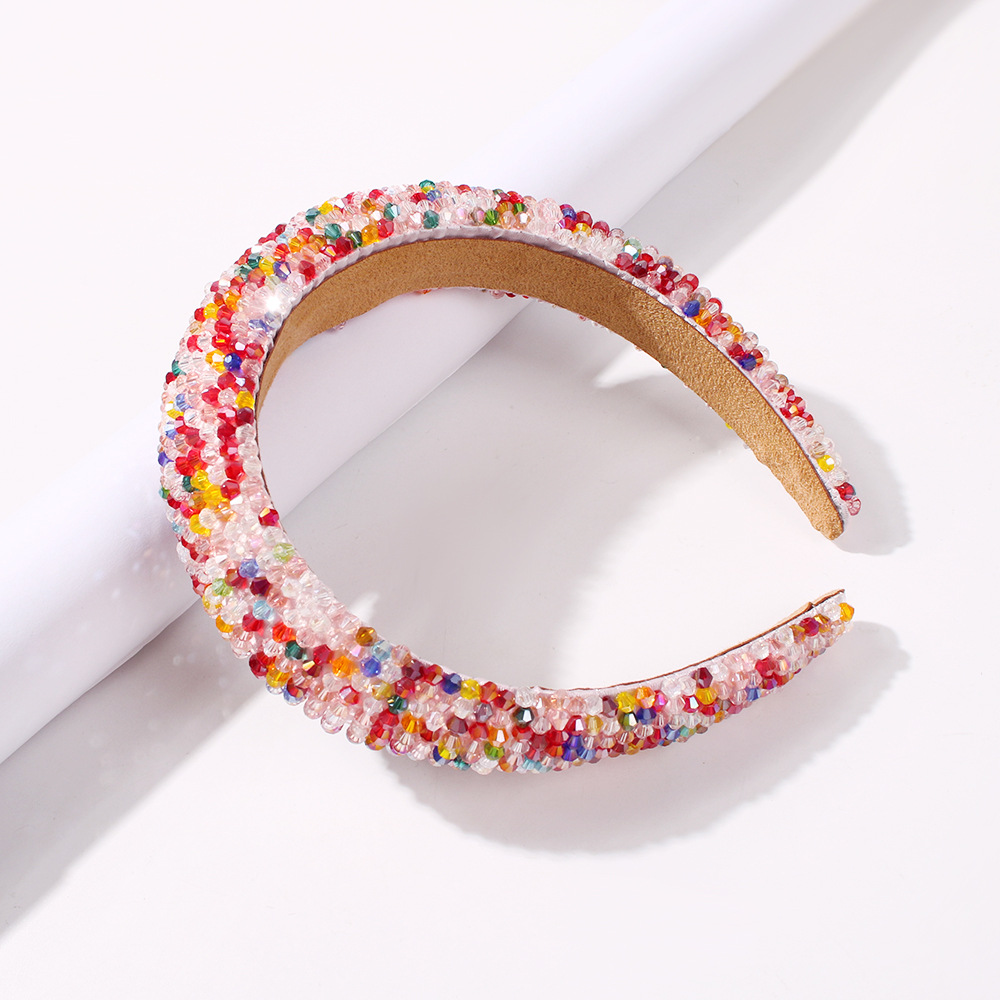 New Fashion Thick Sponge Hair Band Handmade Crystal Beaded Color Cheap Hair Band Wholesale display picture 8