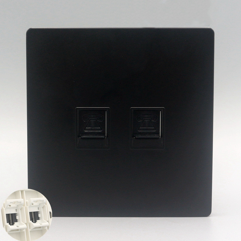 黑色双口空白语音电话插座面板CAT3四芯电话不含模块RJ11墙壁插座