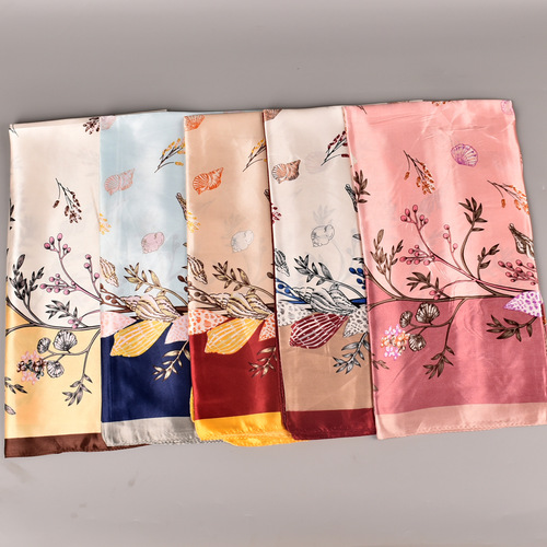  hot selling versatile autumn and winter new style 90*90 floral generous scarf wholesale printed satin scarf scarf