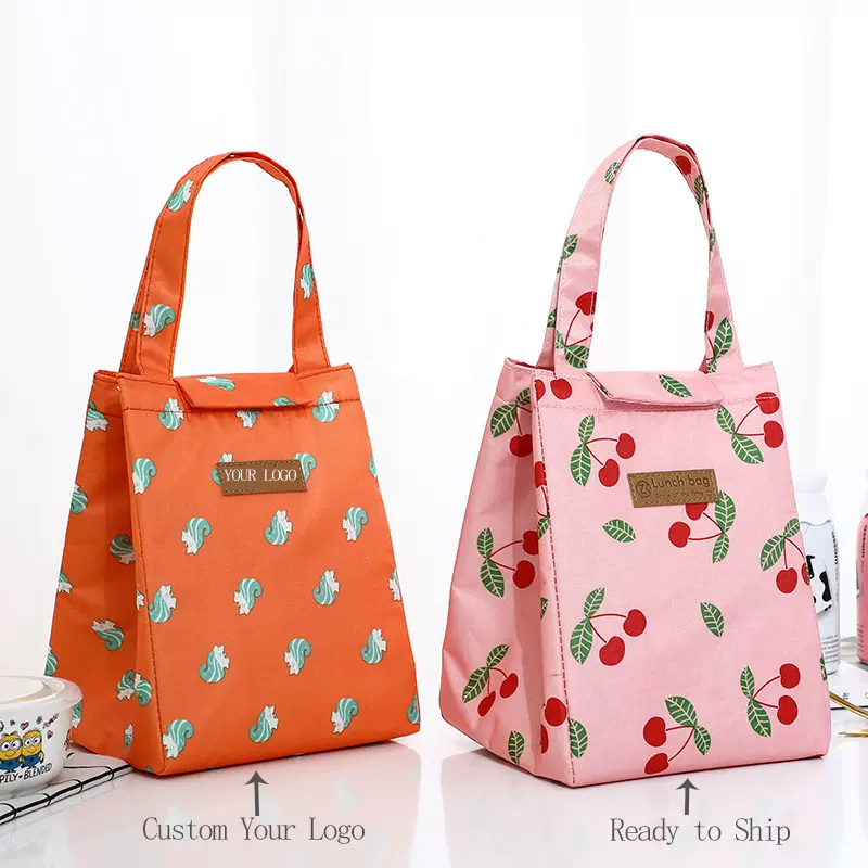 工厂批发新款野餐包便携加大便当手提包方形饭盒包满版花色野餐包