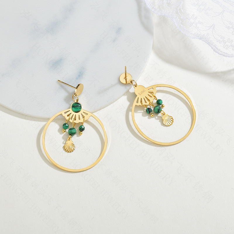 Stainless Steel Simple Malachite Earrings Wholesale Nihaojewelry display picture 6