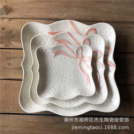个性陶瓷盘批发10寸方盘甜品蛋糕马卡龙面包糖果少女摆盘餐具