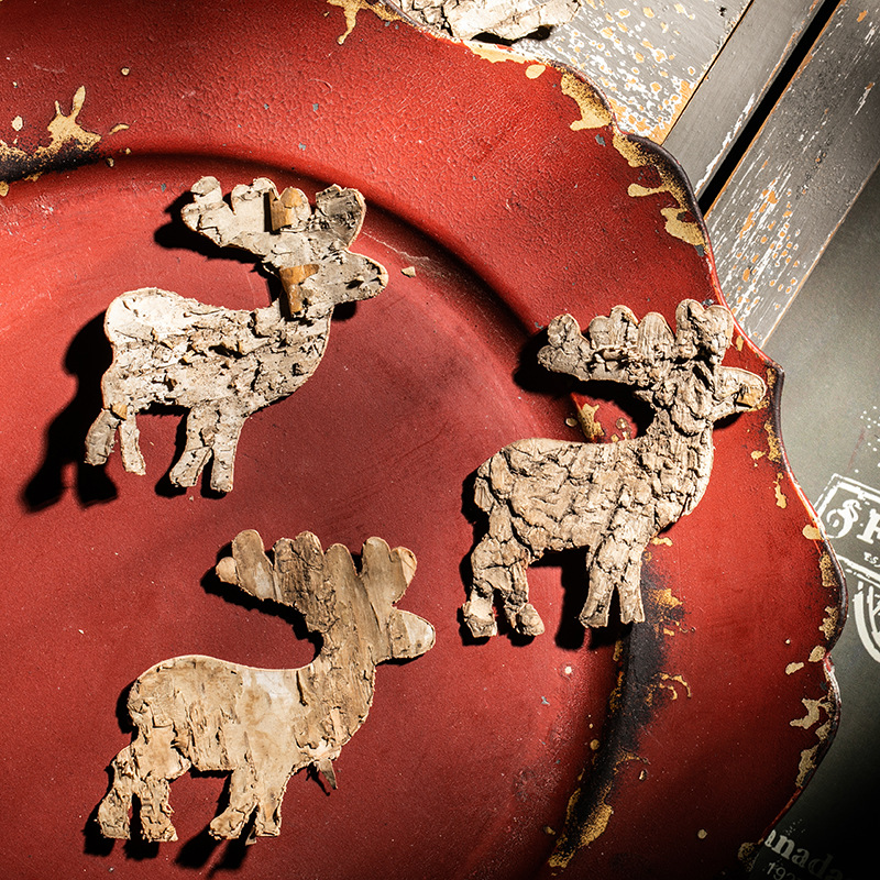 Artesanías de corteza de tronco Jardín europeo creativo de Navidad alce pentagramas amor accesorios de árbol de Navidad