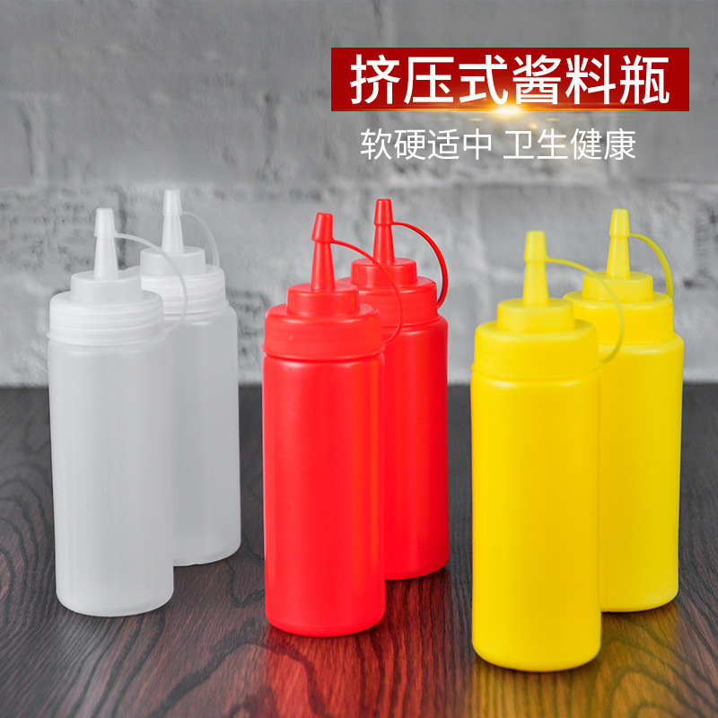 Squeeze botella de salsa botella de plástico squeeze condimento tarro salsa olla de fruta ensalada de tomate crema squeeze botella oferta especial al por mayor