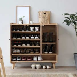 简约现代全实木鞋柜门厅柜玄关柜日式北欧小户型黑胡桃木透气鞋架