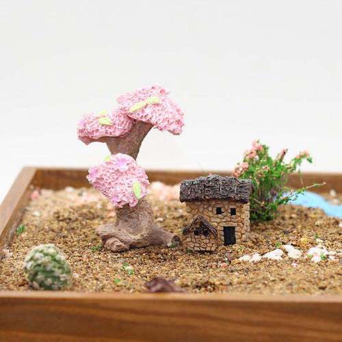 Colorful Flower Tree Micro Landscape Succulents Sand Table Artificial Cherry Blossom Tree Resin Craft Ornament