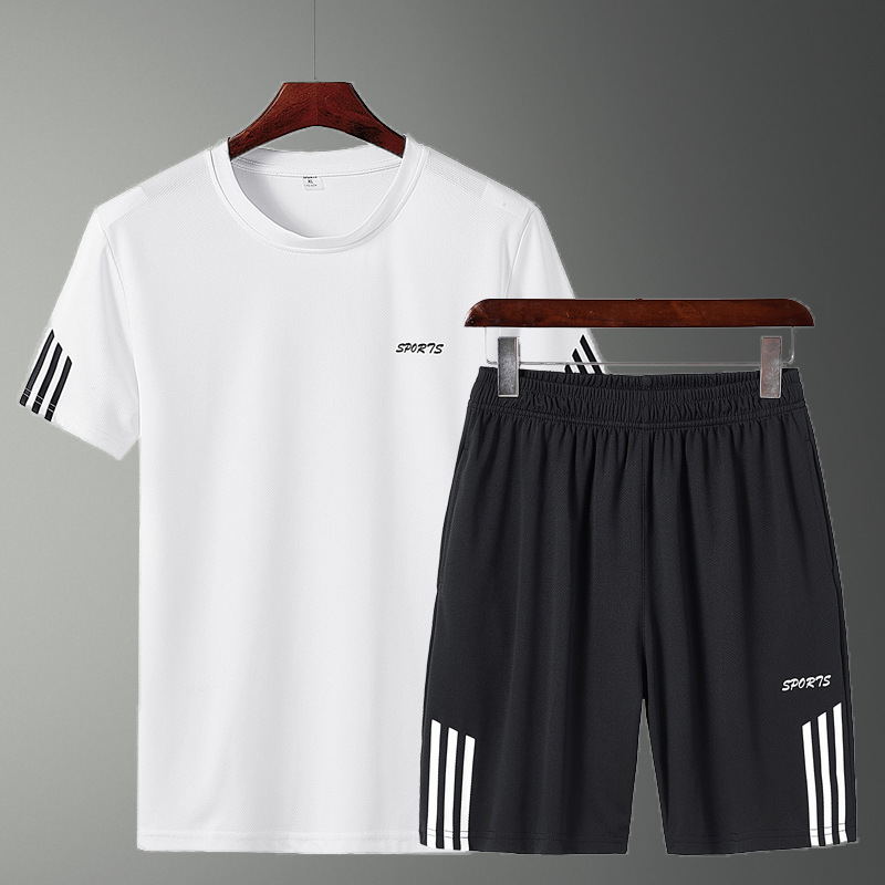 Sports suit men's thin breathable casual t-shirt shorts shorts middle-aged plus size loose suit one-piece delivery