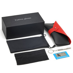 2024新款時尚太陽眼鏡盒皮製雙色軟包近視眼睛盒全套代發鏡袋鏡布