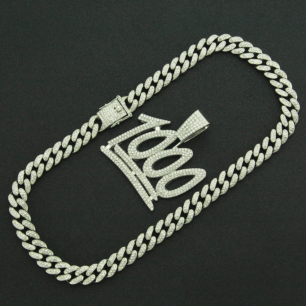 hip-hop digital pendent Cuban chain menu0027s full diamond 1000 points pendant trendy necklace