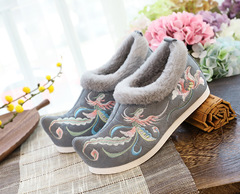 雀躍  2020冬季新款北京繡花鞋漢服棉鞋民族風提花棉絨鞋毛口鞋