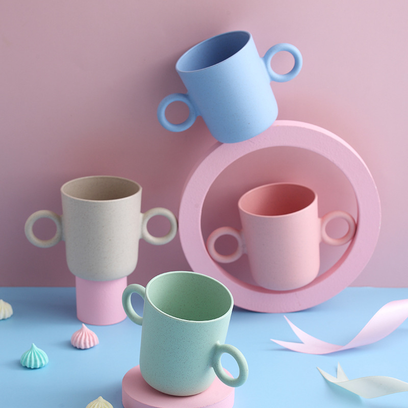 Wheat Straw Children's Household Cup Children's Water Cup Milk Cup Household Baby Drinking Cup Direct Drinking Binaural Cup