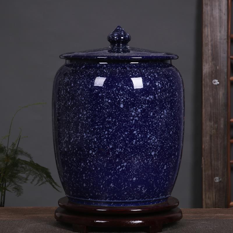 景德鎮陶瓷米缸水缸茶葉罐50斤100斤家用面粉儲物罐帶蓋密封防潮