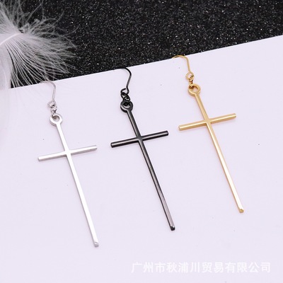 Korean Edition fashion temperament cross Long needle Earrings fashion Europe and America Foreign trade Cross border Accessories jewelry