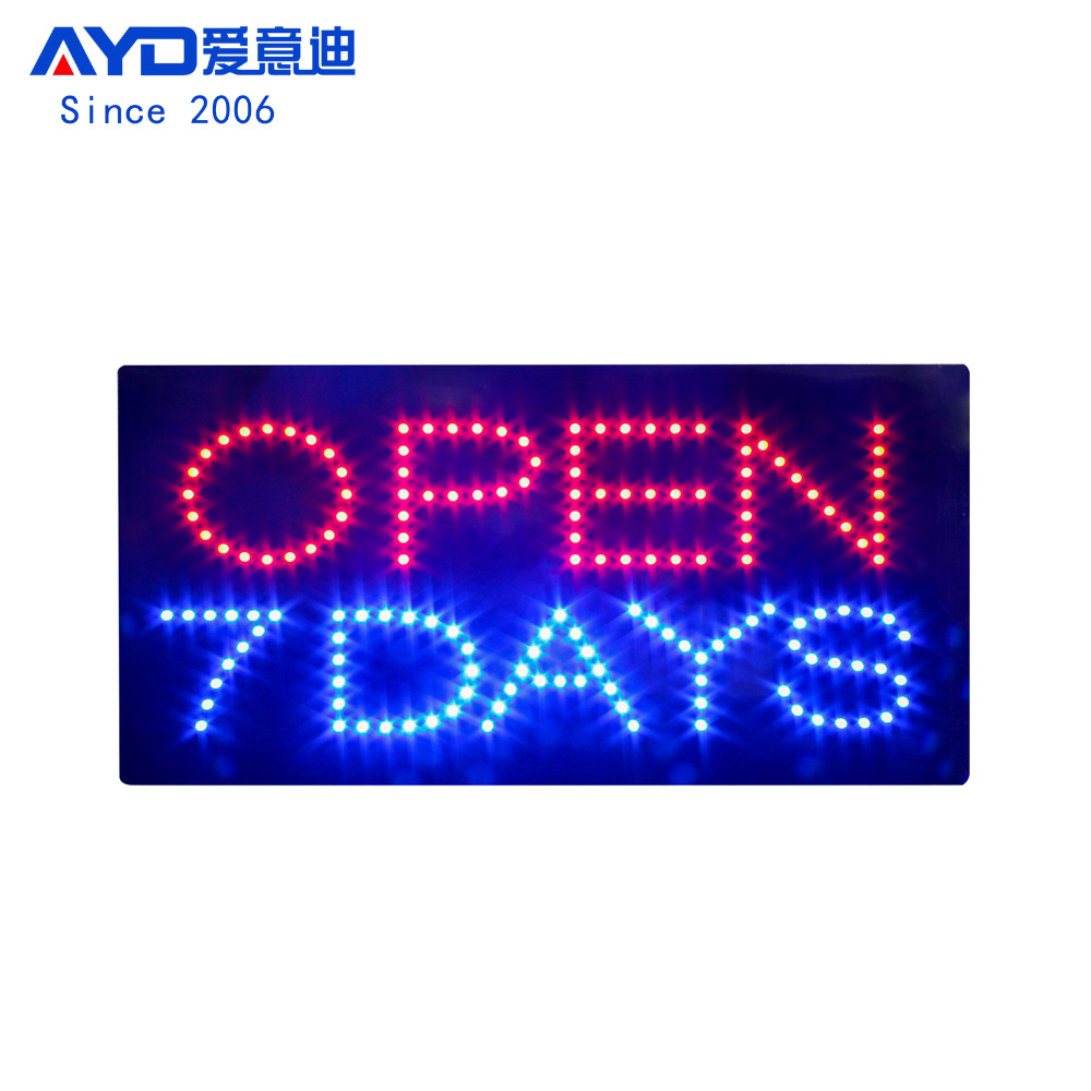 厂家供应亚克力广告牌发光营业灯牌 LED OPEN 7DAYS SIGN 24x48cm