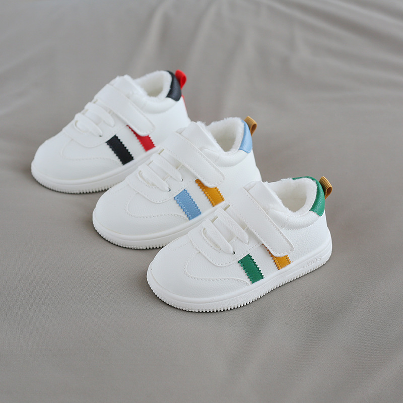 2020 Dongxiaoliu Treasure 2-3-4 Plush White shoes Baby Shoes soft sole Velcro non-slip soft sole prewalker