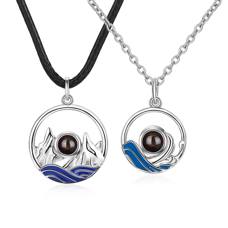 100种语言海誓山盟S925纯银项链情侣一对男女520投影山海皆可平|ms