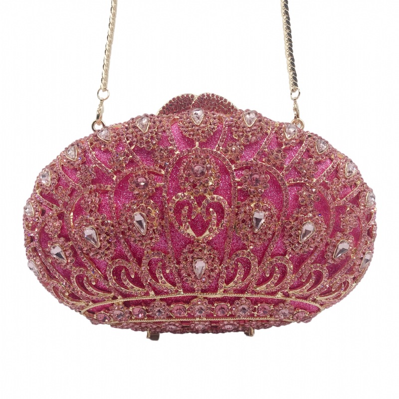 Túi clutch dạ tiệc nữ đính đá kim cương đỏ hình vương miện, xách tay hoặc đeo chéo 20x7x13 cm — Màu đỏ, Màu hồng