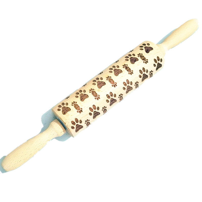 Madera Rolling pin haya grabado láser impresión Rolling pin relieve Rolling pin cuero Navidad fondant galleta presionando palo