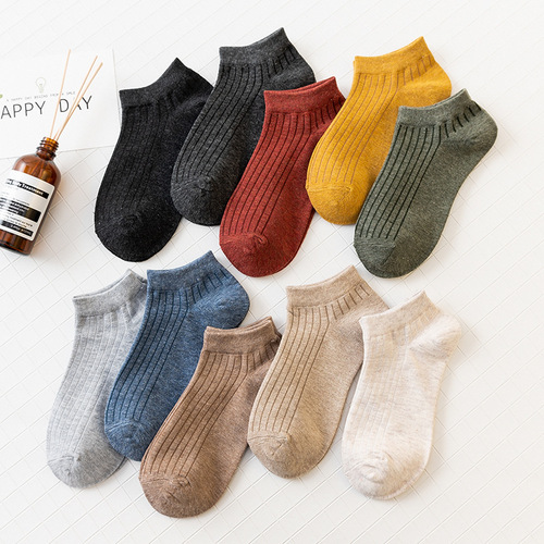 Socks for women spring and summer short tube boat socks versatile retro forest solid color socks trendy ins short tube cotton socks for women