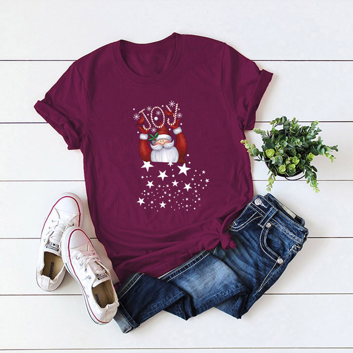 short-sleeved Christmas cartoon print top NSSN10354