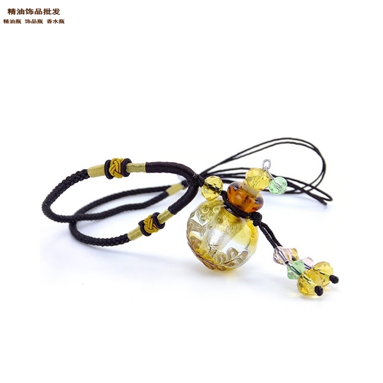 中国精油饰品网金黄色扁圆双扣绳巴洛克琉璃瓶项链4.jpg