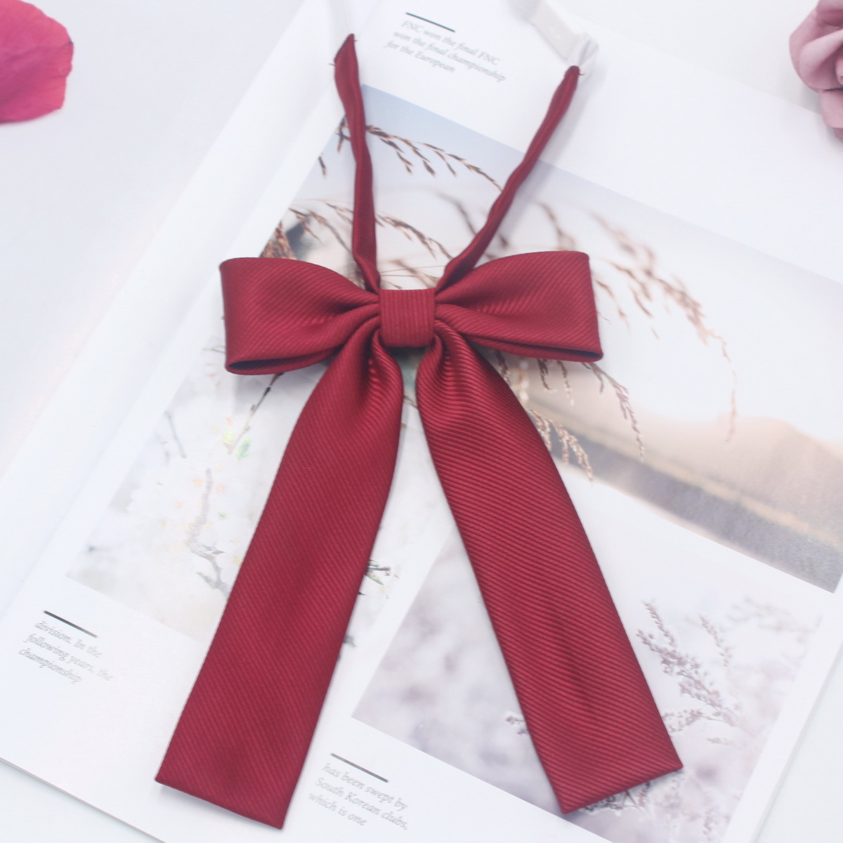 Pajarita de mango largo pequeño de sarga de color sólido, pajarita, punto de flor al por mayor, traje de marinera casual coreano para mujer, pajarita uniforme JK