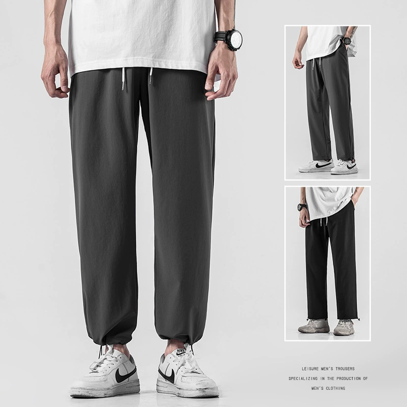 Новые летние мужские повседневные брюки, дышащие свободные мужские легкие быстросохнущие брюки из ледяного шелка больших размеров, быстросохнущие эластичные спортивные брюки