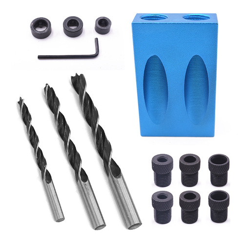 Blue woodworking oblique hole locator 14-piece set woodworking guide drilling adjuster set twist drill bit limit ring