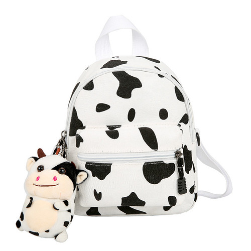 Harajuku style schoolbag female ins super popular cow pattern cute girl canvas bag Korean version soft girl children's backpack bag