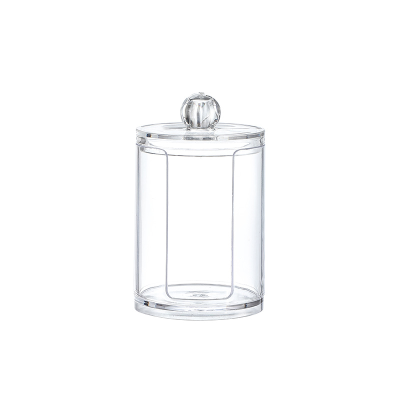 Caja de almacenamiento acrílica con tapa de bambú, organizador transparente para bastoncillos y cosméticos