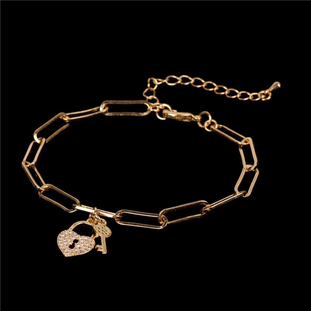 New Hip-hop Style Couple Lock Heart-shaped Key Thick Chain Bracelet Wholesale Nihaojewelry display picture 7