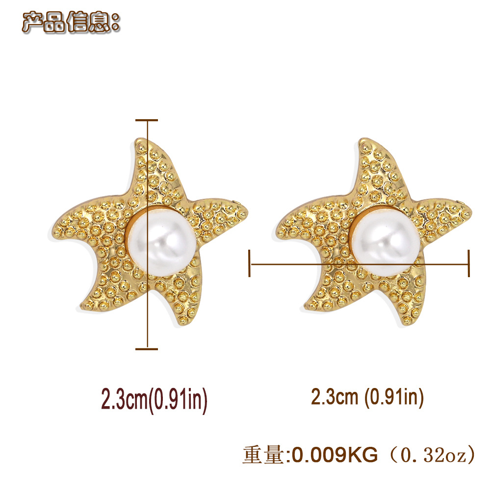 Pure White Pearl Inlaid Starfish Shell Ocean Series Earrings  Wholesale display picture 2